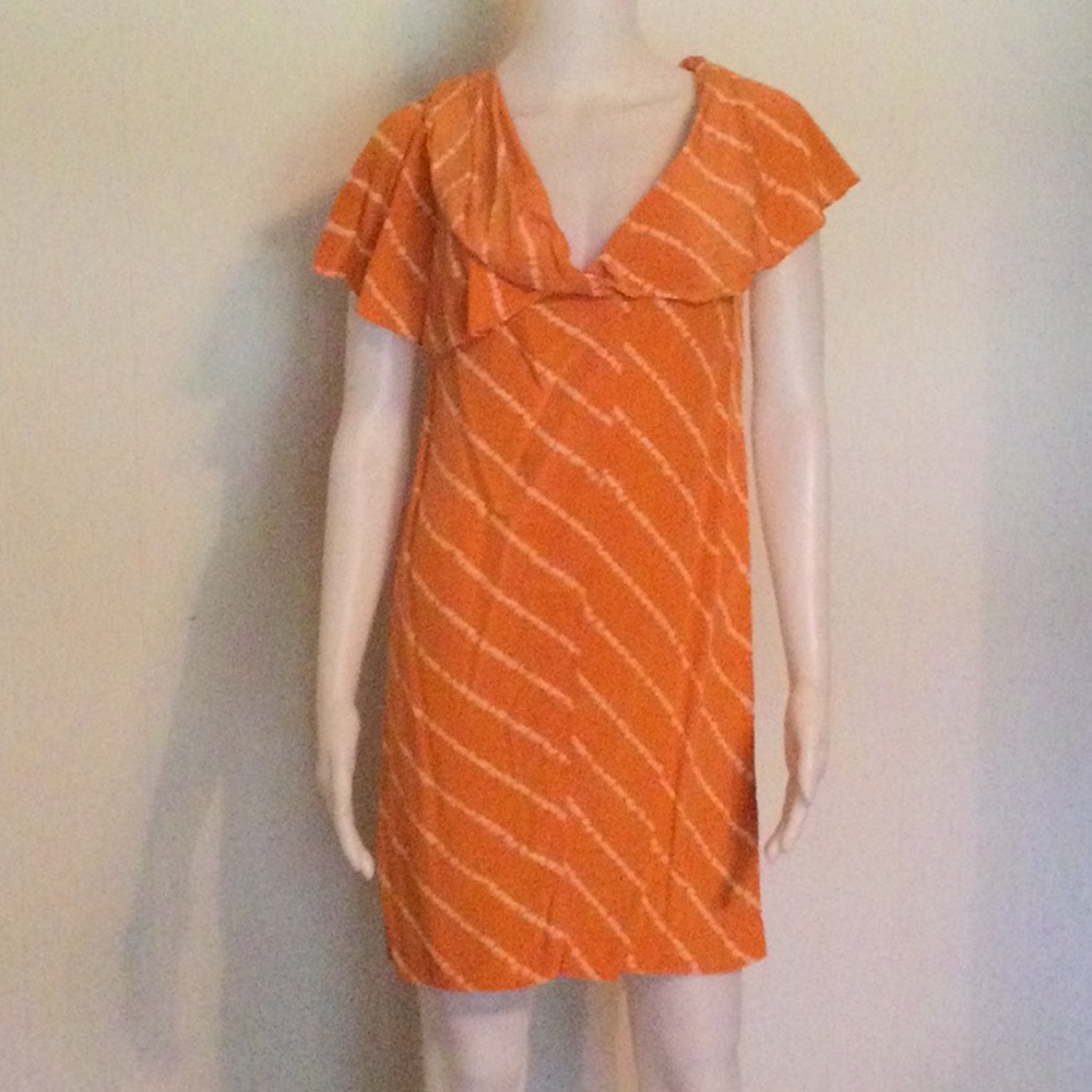 BCBGMAXAZRIA Size Small Draped Silk Dress in Striped Citrus with Free Shipping